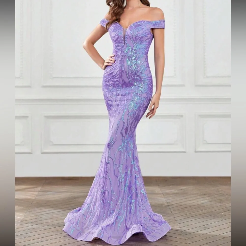 Luxe lace up back mermaid hem party formal sequins dress_2